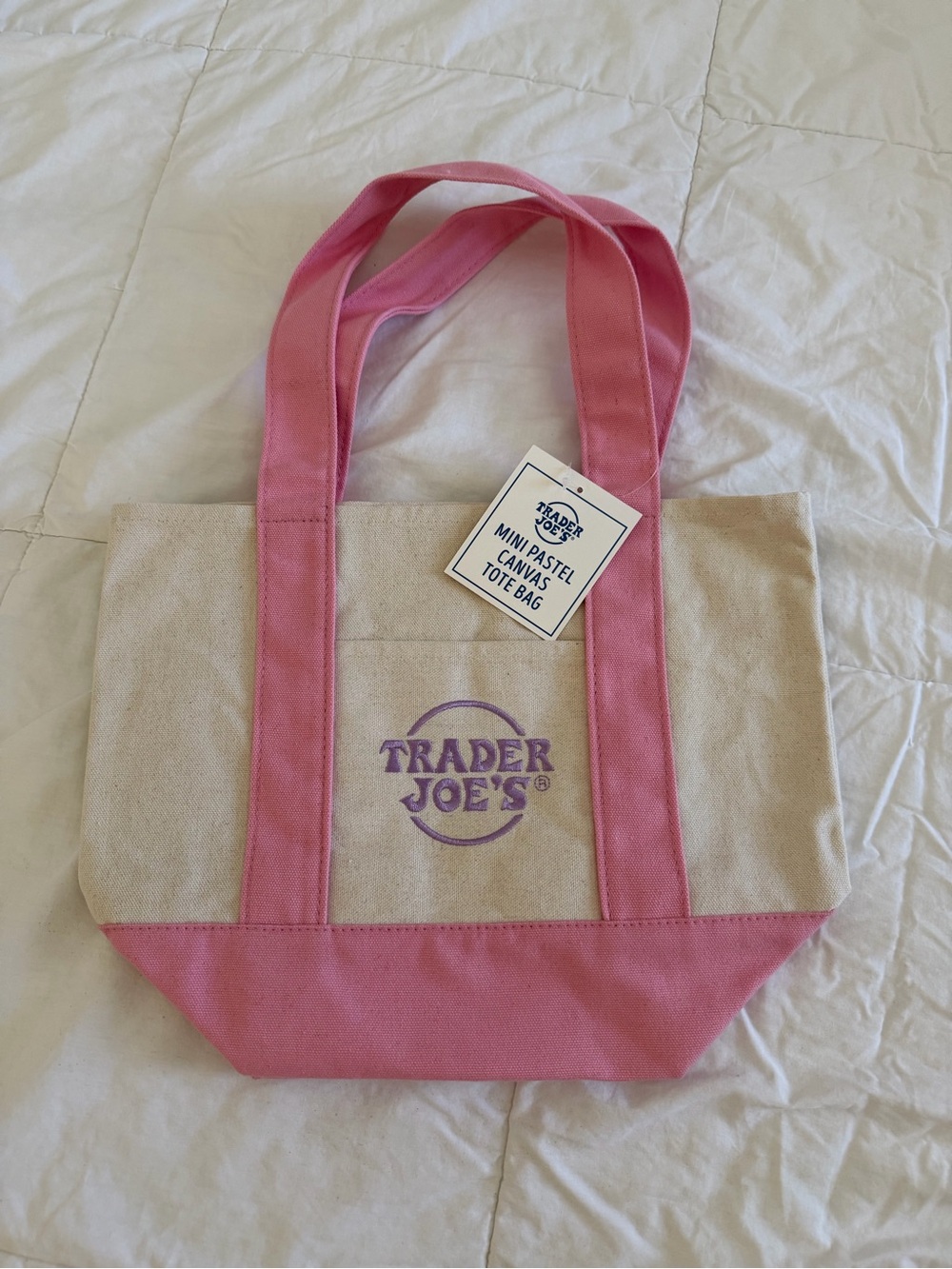 Trader Joe's Pink & Cream Canvas Tote Bag
